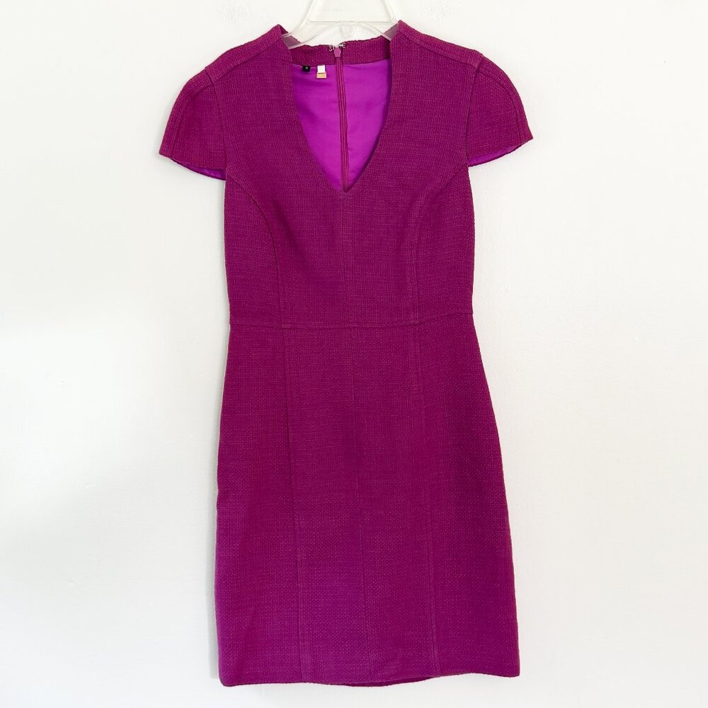 4C // purple magenta tweed cap sleeve sheath dress 0